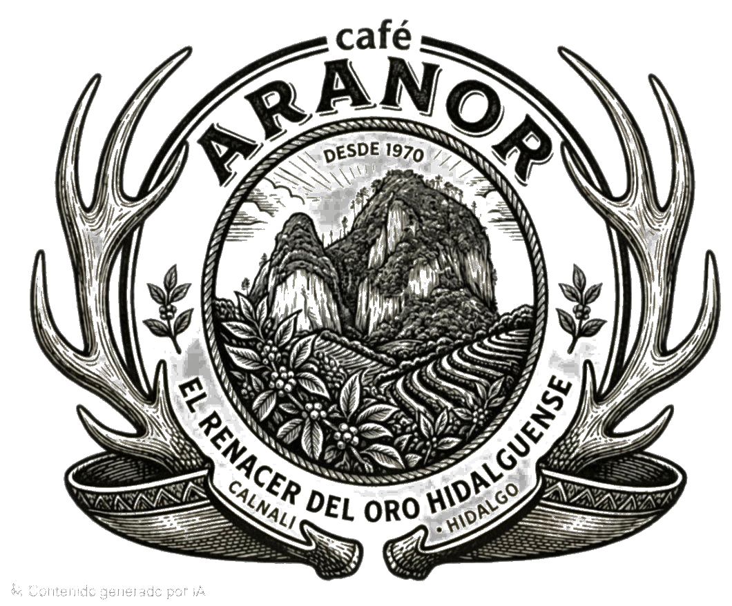Logo de Café ARANOR con cornamenta de venado y cerro de la Aguja